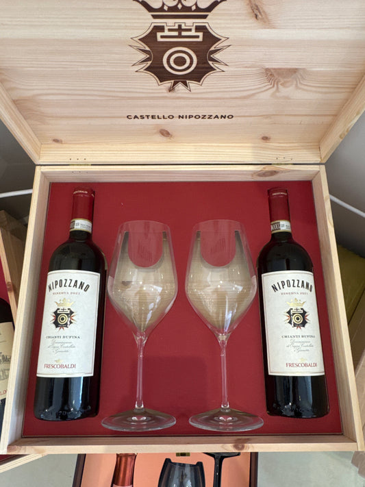 Frescobaldi Cassetta Nipozzano Riserva 2 Bottiglie 2 Bicchieri