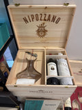 Cassa in Legno Nipozzano LUX – 4 Bottiglie + Decanter + Cavatappi Frescobaldi