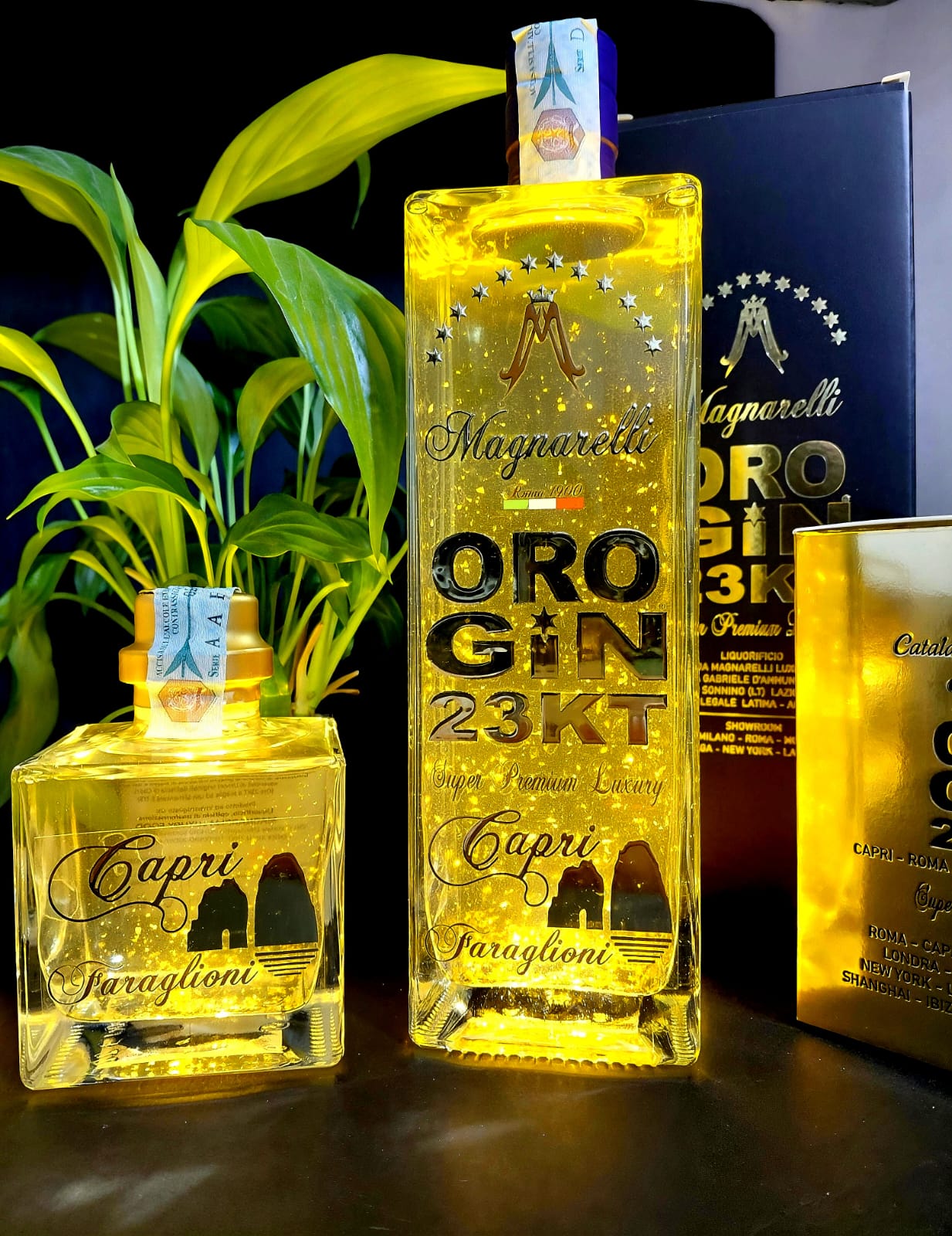 	Oro Gin 23 kt gin premium con scaglie d’oro
	•	Bottiglia Oro Gin 23 kt elegante con oro 23 carati
	•	Gin Oro 23 kt detalle etichetta bottiglia