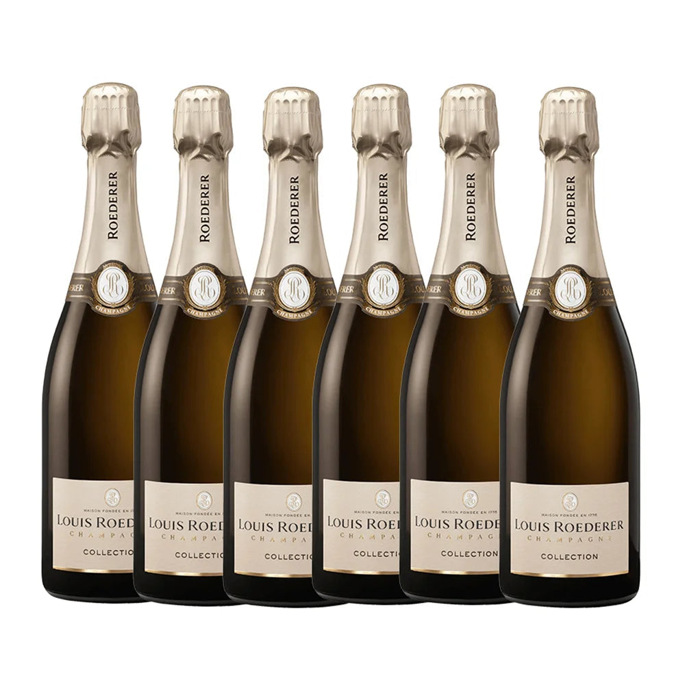 1.	Louis Roederer 244 Box da 6 champagne brut AOC
	2.	Champagne Louis Roederer Collection 244 bottiglie set 6
	3.	Box regalo 6 champagne Louis Roederer 244 dettaglio etichetta
	4.	Champagne francese brut con perlage fine Louis Roederer 244
	5.	Louis Roederer 244 set champagne PFChampagne elegante confezione